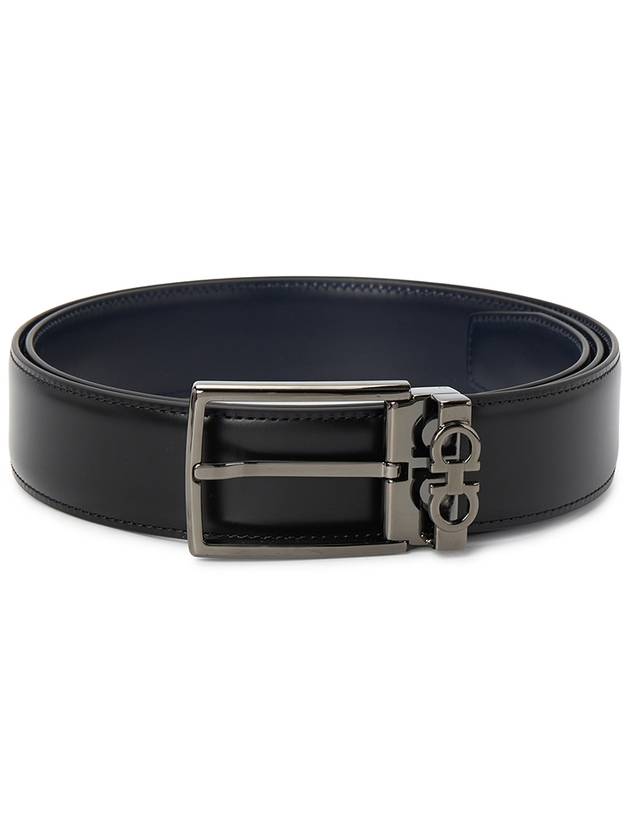 Gancini Reversible Adjustable Leather Belt Navy Black - SALVATORE FERRAGAMO - BALAAN 2