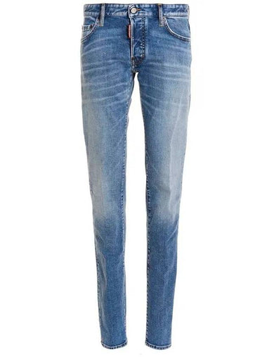 Men's Printing Patch Skinny Jeans Blue - DSQUARED2 - BALAAN 1