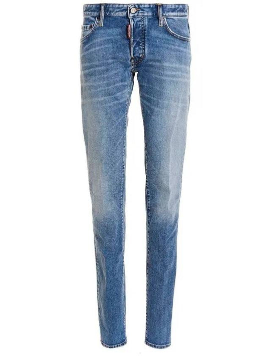 Men's Printing Patch Slim Jeans Blue - DSQUARED2 - BALAAN.