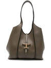 T Timeless Leather Medium Shopping Tote Bag Grey - TOD'S - BALAAN 1