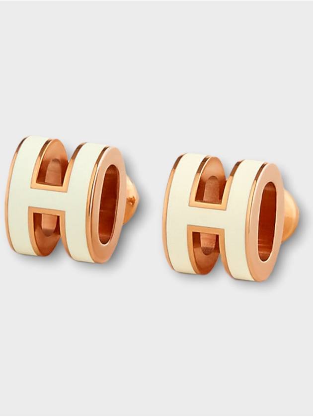 Mini Pop H Earring Rose Gold & Blanc - HERMES - BALAAN 2