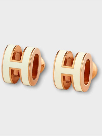 Mini Pop H Earring Rose Gold & Blanc - HERMES - BALAAN 2