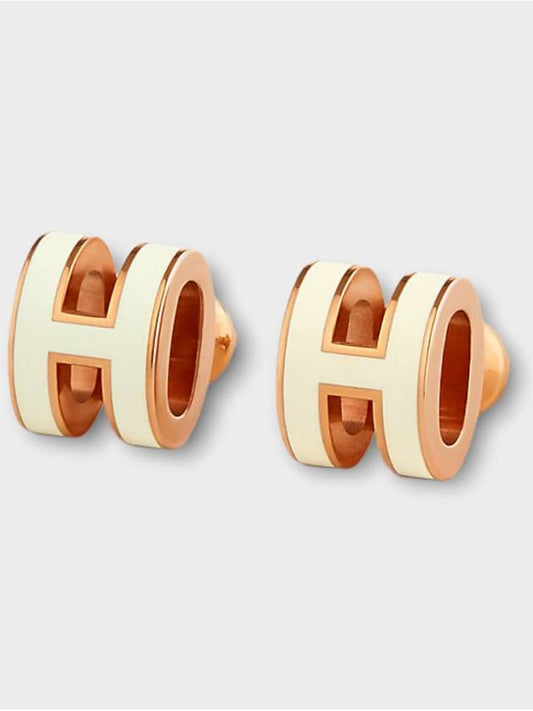 Mini Pop H Earring Rose Gold & Blanc - HERMES - BALAAN 2