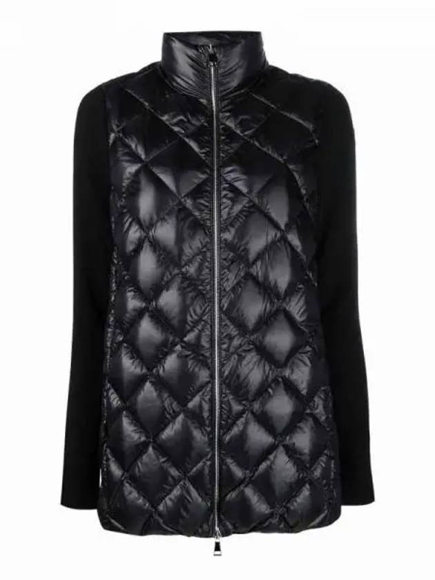 Arm logo patch mock neck quilting semi long padding mix black glossy women s jacket 233403 - MONCLER - BALAAN 1