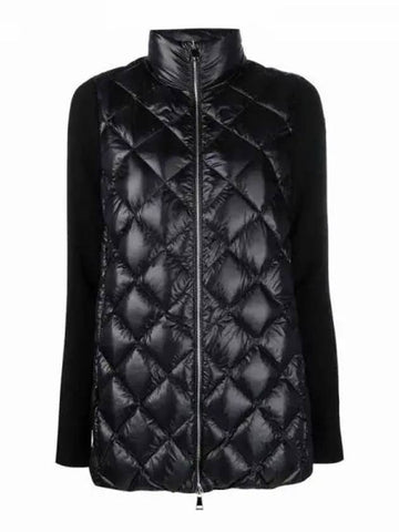 Arm logo patch mock neck quilting semi long padding mix black glossy women s jacket 233403 - MONCLER - BALAAN 1