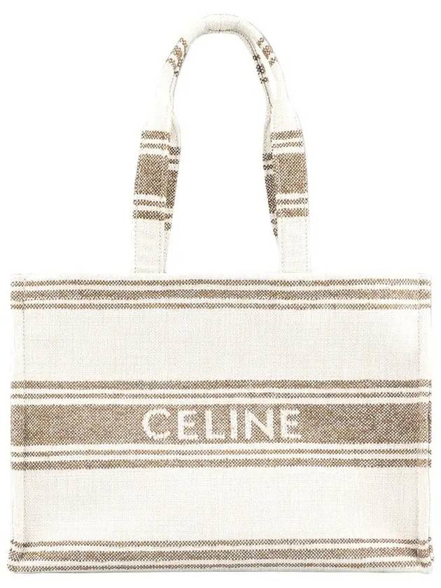 Striped Textile Logo Jacquard Large Cabas Thais Tote Bag Tobacco - CELINE - BALAAN 3