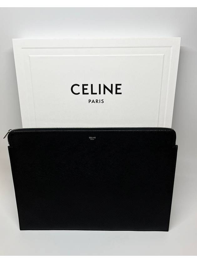 Document Leather Large Clutch Bag Black - CELINE - BALAAN 3