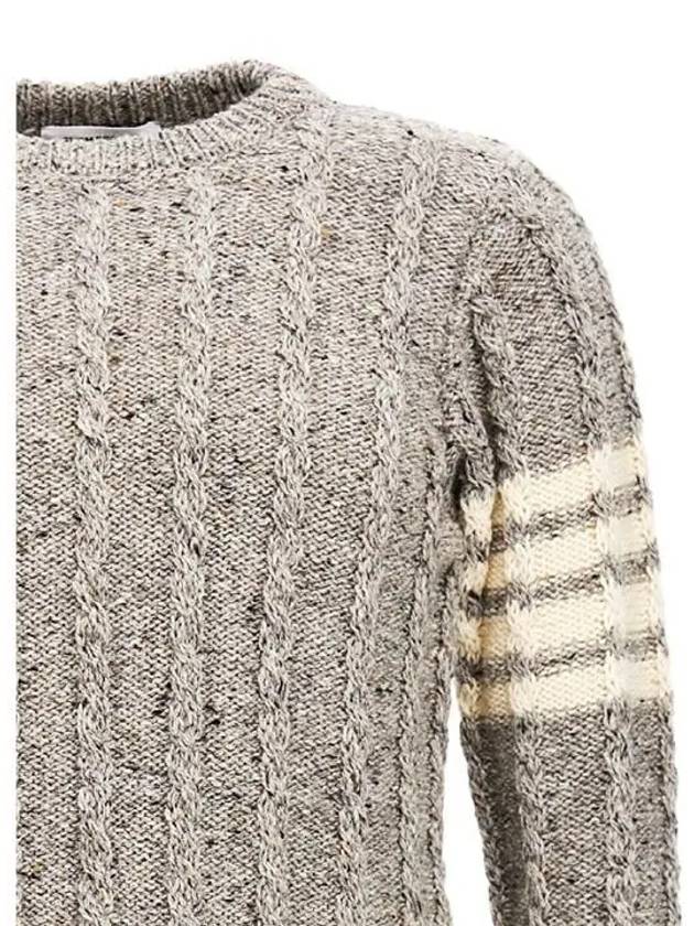 Donegal Twist Cable 4-Bar Classic Crewneck Knit Top Light Grey - THOM BROWNE - BALAAN 5