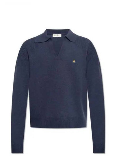 Football Polo Wool Knit Top Navy - VIVIENNE WESTWOOD - BALAAN 2