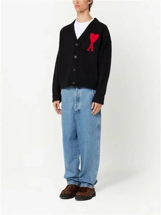 Big Heart Logo Wool Cardigan Black - AMI - BALAAN 3