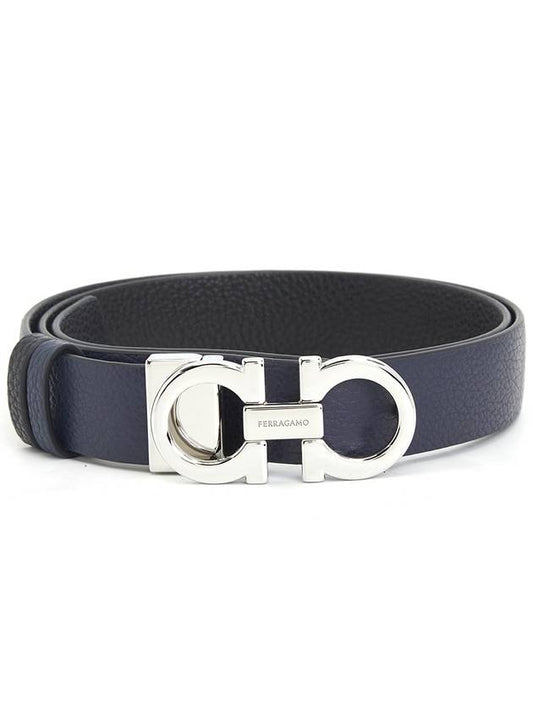 Reversible Gancini Leather Belt Black Blueberry - SALVATORE FERRAGAMO - BALAAN 2