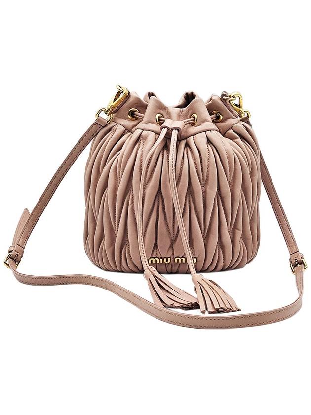 Miu 5BE014 Pink Matelasse Leather Bucket Bag - MIU MIU - BALAAN 1