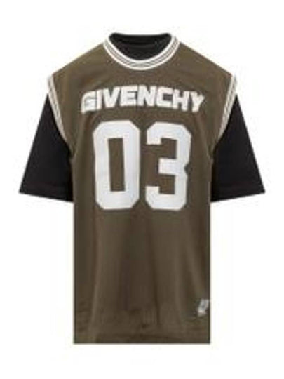 Overlapped Mesh and Jersey Short Sleeved T-Shirt Black Khaki - GIVENCHY - BALAAN 2