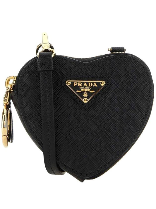 Heart Saffiano Mini Pouch Bag Black - PRADA - BALAAN.