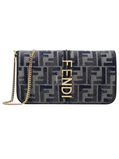 Graphy Chain Leather Long Wallet Dark Blue - FENDI - BALAAN 2