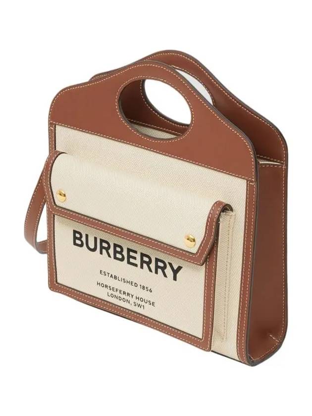 Mini Two-Tone Canvas And Leather Pocket Bag Natural Malt Brown - BURBERRY - BALAAN 3