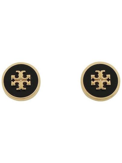 Kira Enamel Circle Stud Earrings Black Gold - TORY BURCH - BALAAN 2