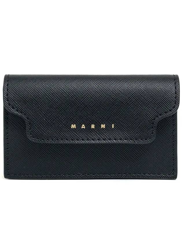 Logo Saffiano Leather Card Wallet Black - MARNI - BALAAN 3