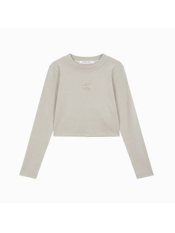 Jeans Monogram Cropped Long Sleeve T-Shirt Beige - CALVIN KLEIN - BALAAN 1