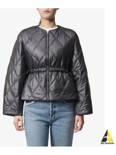 Shiny Quilted Zip-Up Jacket Black - GANNI - BALAAN 2