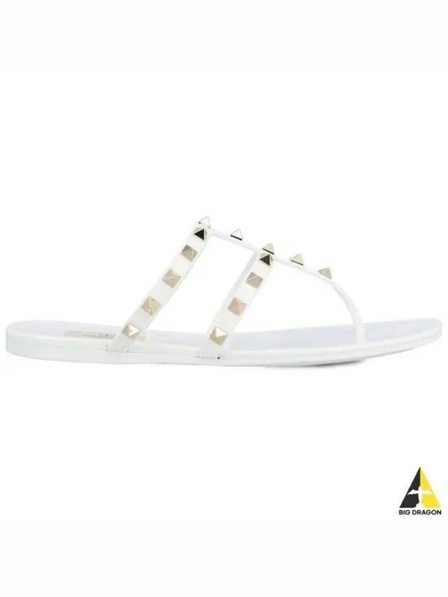 4W0S0T84 PVS 001 4W2S0T84 Rubber Rockstud Flat Thong Sandals - VALENTINO - BALAAN 1