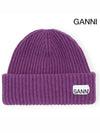 Structured Rib-Knit Beanie Purple - GANNI - BALAAN 3