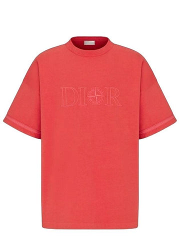 Oversized Fit Cotton Jersey Short Sleeve T-Shirt Red - DIOR - BALAAN 1