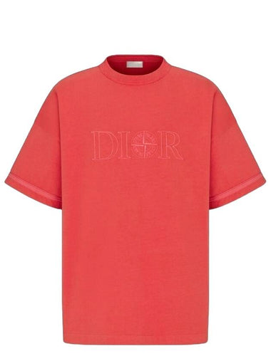 Oversized Fit Cotton Jersey Short Sleeve T-Shirt Red - DIOR - BALAAN 1