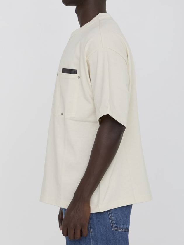 Leather Detailing Short Sleeve T-Shirt Ivory - BOTTEGA VENETA - BALAAN 4