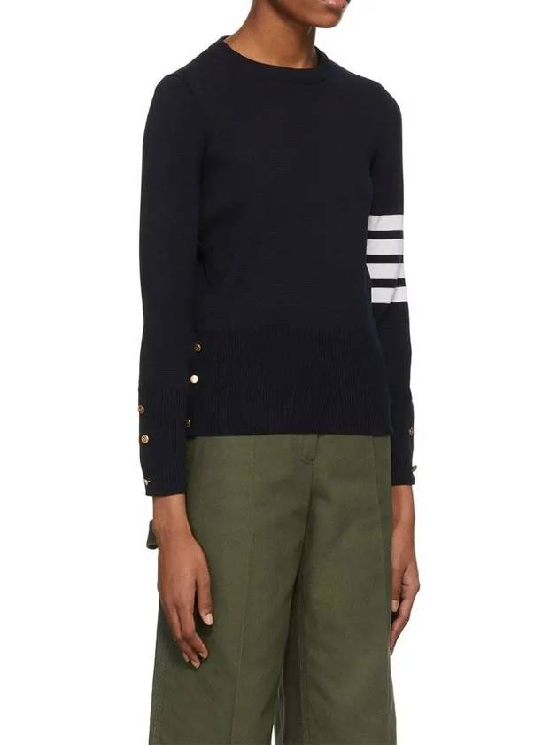 4-Bar Milano Stitch Crew Neck Knit Top Navy - THOM BROWNE - BALAAN 3