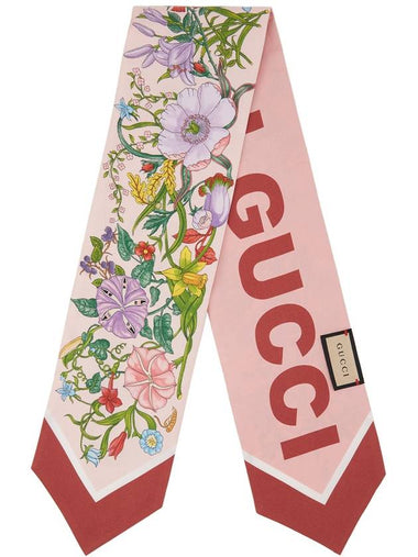 Floral Print Silk Neck Bow Scalf Pink - GUCCI - BALAAN 1