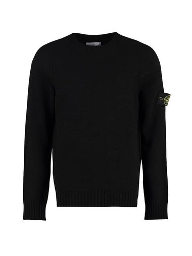 Wappen Patch Round Neck Wool Knit Top Black - STONE ISLAND - BALAAN 1