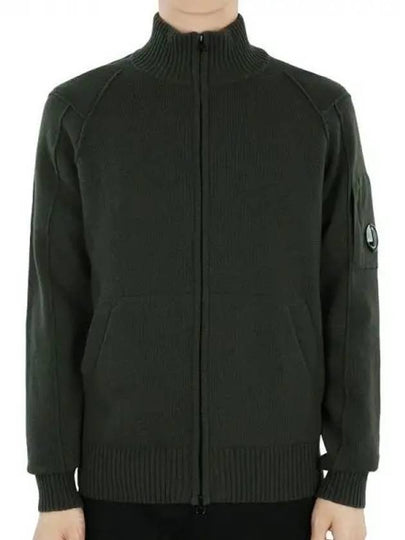 Lens Wappen Lambswool Zip-Up Cardigan Green - CP COMPANY - BALAAN 2