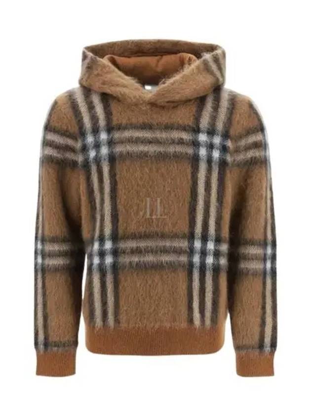 Men's Exaggerated Check Wool Mohair Blend Hoodie Dark Birch Brown - BURBERRY - BALAAN 2