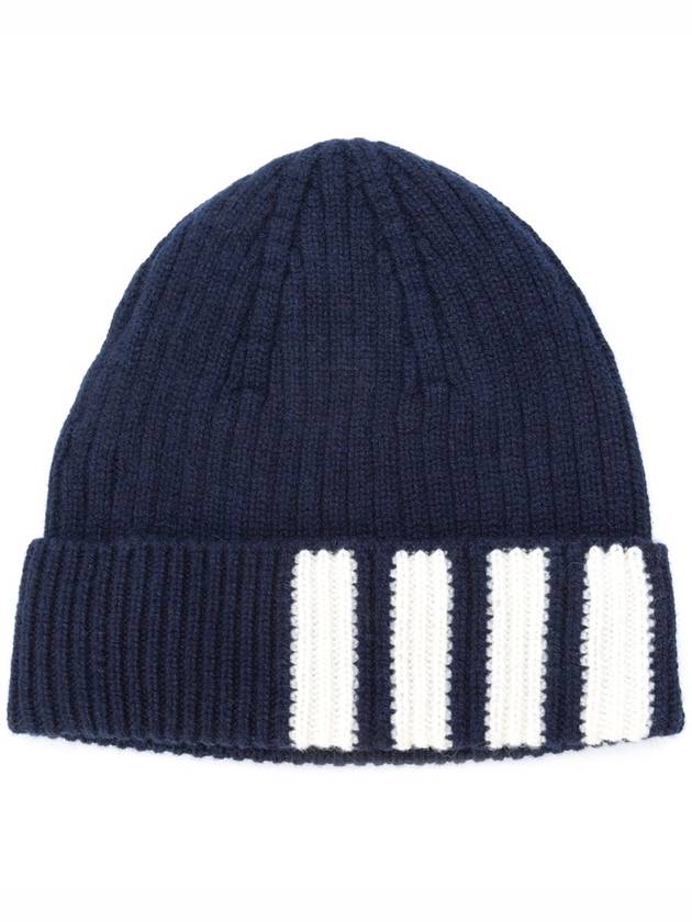 4 Bar Stripe Cashmere Beanie Navy - THOM BROWNE - BALAAN 2