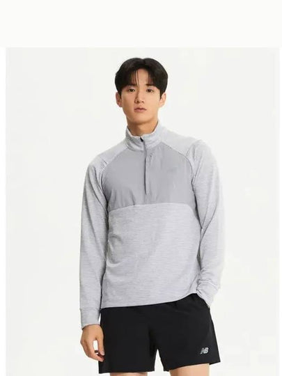 NBNDE4P091 MEN Heat Grid Half Zip Up GRAY - NEW BALANCE - BALAAN 1