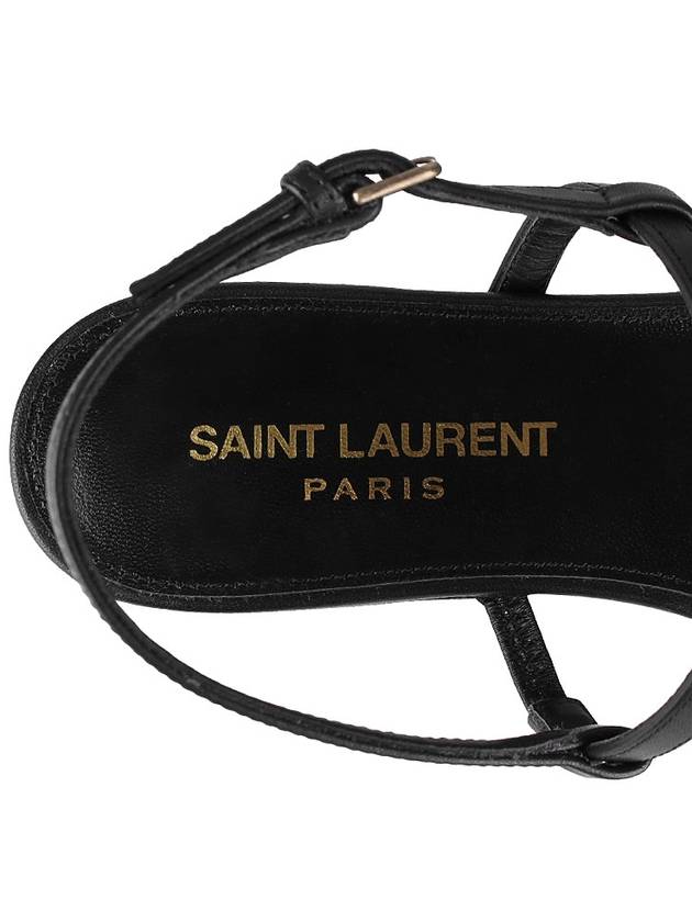 Women's Smooth Leather Gold Tone Monogram Detail Cassandra Flat Sandals Black - SAINT LAURENT - BALAAN 9