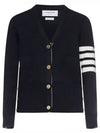 Milano Stitch 4 Bar Classic V Neck Fine Merino Wool Cardigan Navy - THOM BROWNE - BALAAN 2