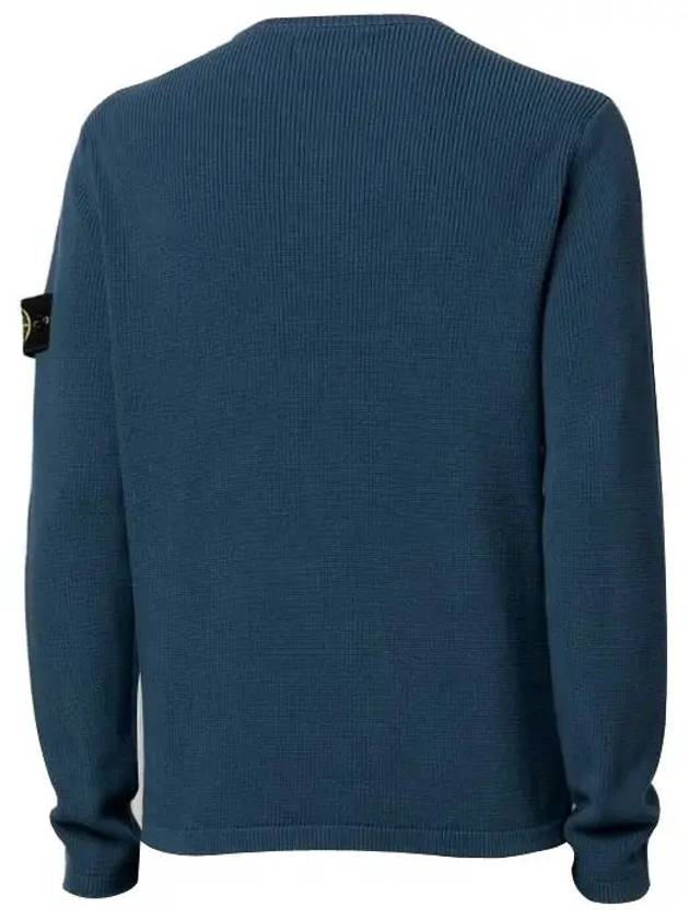 Men's Logo Patch Crew Neck Soft Cotton Knit Top Blue - STONE ISLAND - BALAAN 3