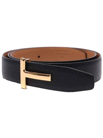 T Logo Reversible Leather Belt Black - TOM FORD - BALAAN 1