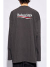 Embroidered Logo Cotton Long Sleeve T-Shirt Grey - BALENCIAGA - BALAAN 5