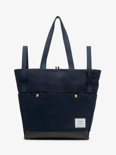 Snap Pocket Cotton Canvas Tote Bag Navy - THOM BROWNE - BALAAN 2