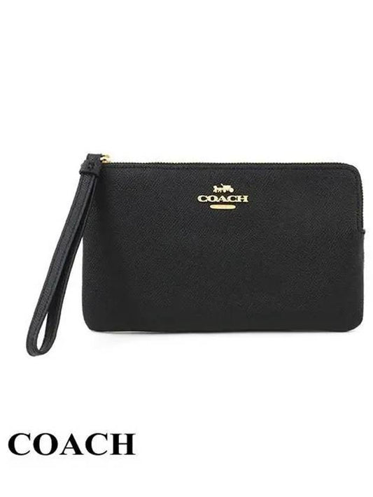 Large corner gold logo zipper clutch bag black - COACH - BALAAN 2