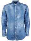 Distressed-Effect Long Sleeve Shirt Blue - DSQUARED2 - BALAAN 2