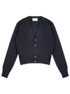 Embroidered Heart Logo Cashmere Cardigan Navy - AMI - BALAAN 2