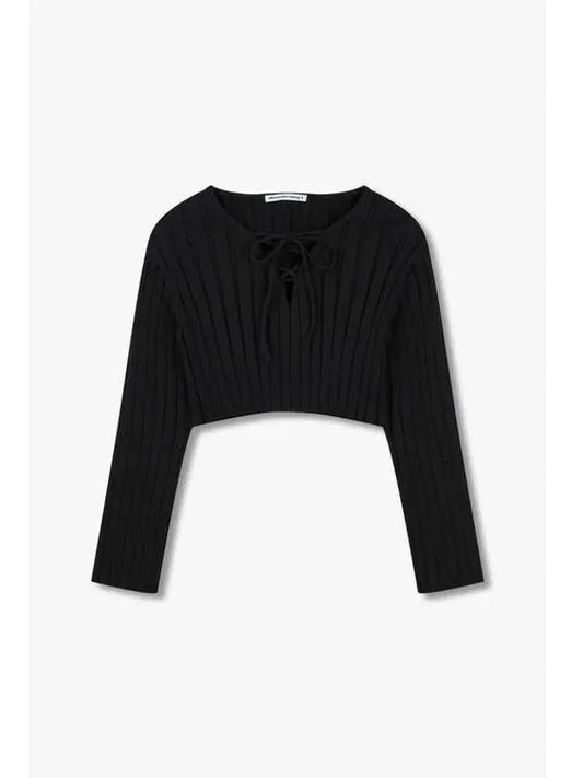 Ribbon V neck cropped pullover black - ALEXANDER WANG - BALAAN 1