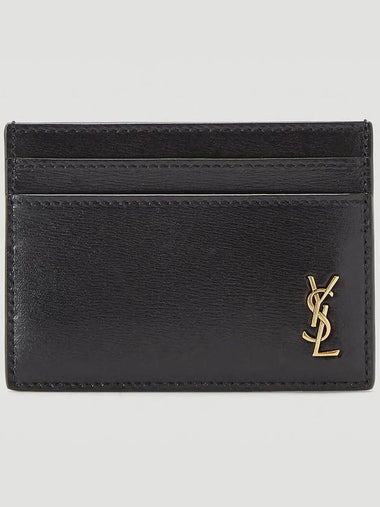 YSL Gold Monogram Logo Leather Card Holder Card Wallet Black - SAINT LAURENT - BALAAN 1