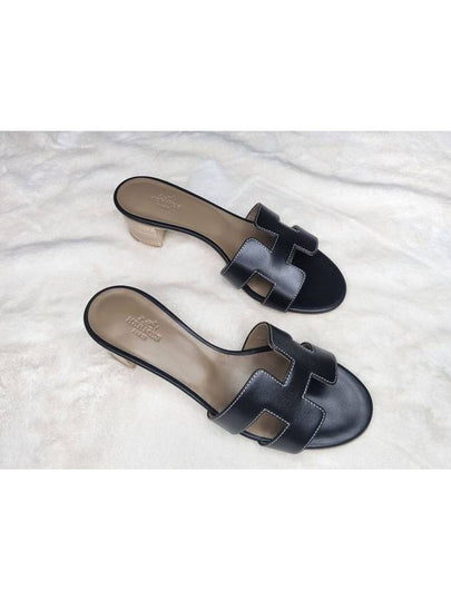 Oasis Calfskin Slipper Heels Noir Piqures Ecrues - HERMES - BALAAN 2