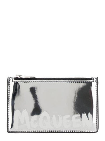 Logo Print Zip Card Wallet Silver - ALEXANDER MCQUEEN - BALAAN 1