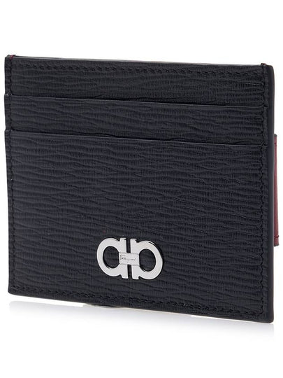 Men's Double Gancini Card Wallet 66 A387 NERO PEBBLE 0704957 - SALVATORE FERRAGAMO - BALAAN 2